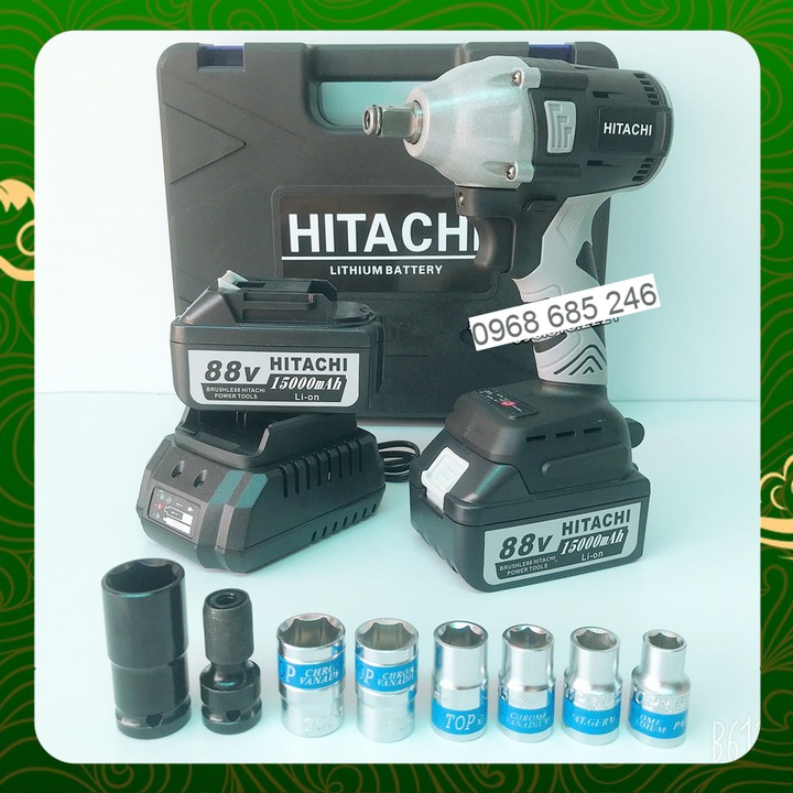 Máy xiết bulong Hitachi 88V - TẶNG 7 ĐẦU KHẨU VÀ 1 ĐẦU CHUYỂN VÍT