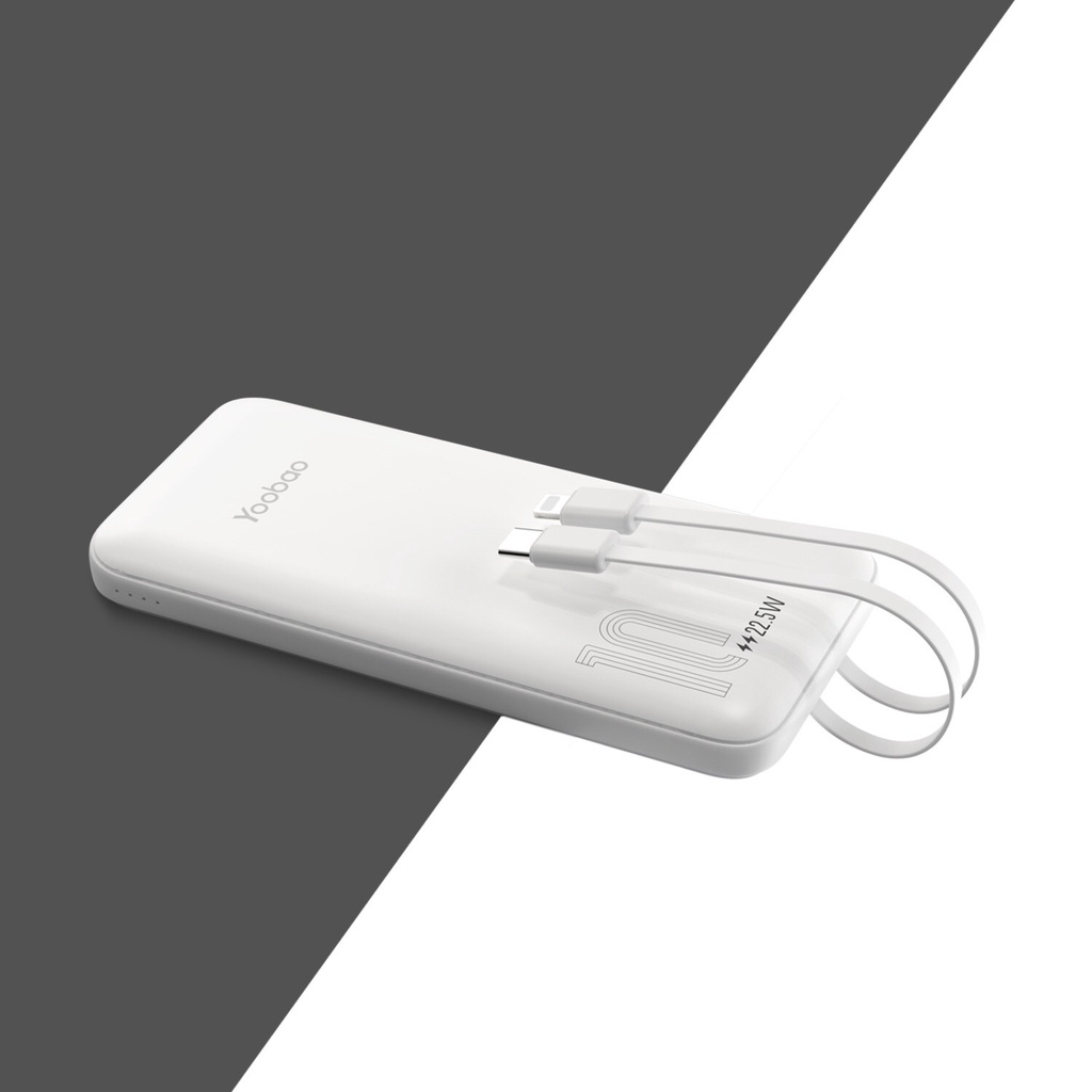 Pin Sạc Dự Phòng Yoobaao LC1 Dung lượng 10000mAh Dòng Sạc 22.5w 2 Cáp mỏng tích hợp PD QC Sạc nhanh Cáp Lightning Type-C