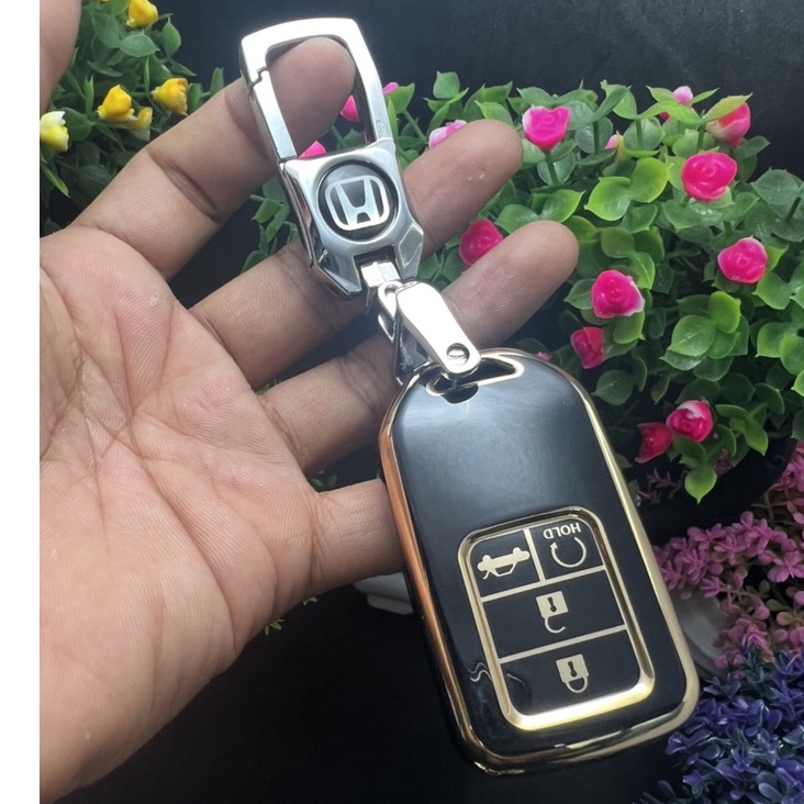 Ốp chìa khóa TPU Đen vàng 4 Nút Smart key xe ô tô HonDa CRV, HRV, Civic, City, Brio, Jazz 2018-221 (4 Nút thông minh)