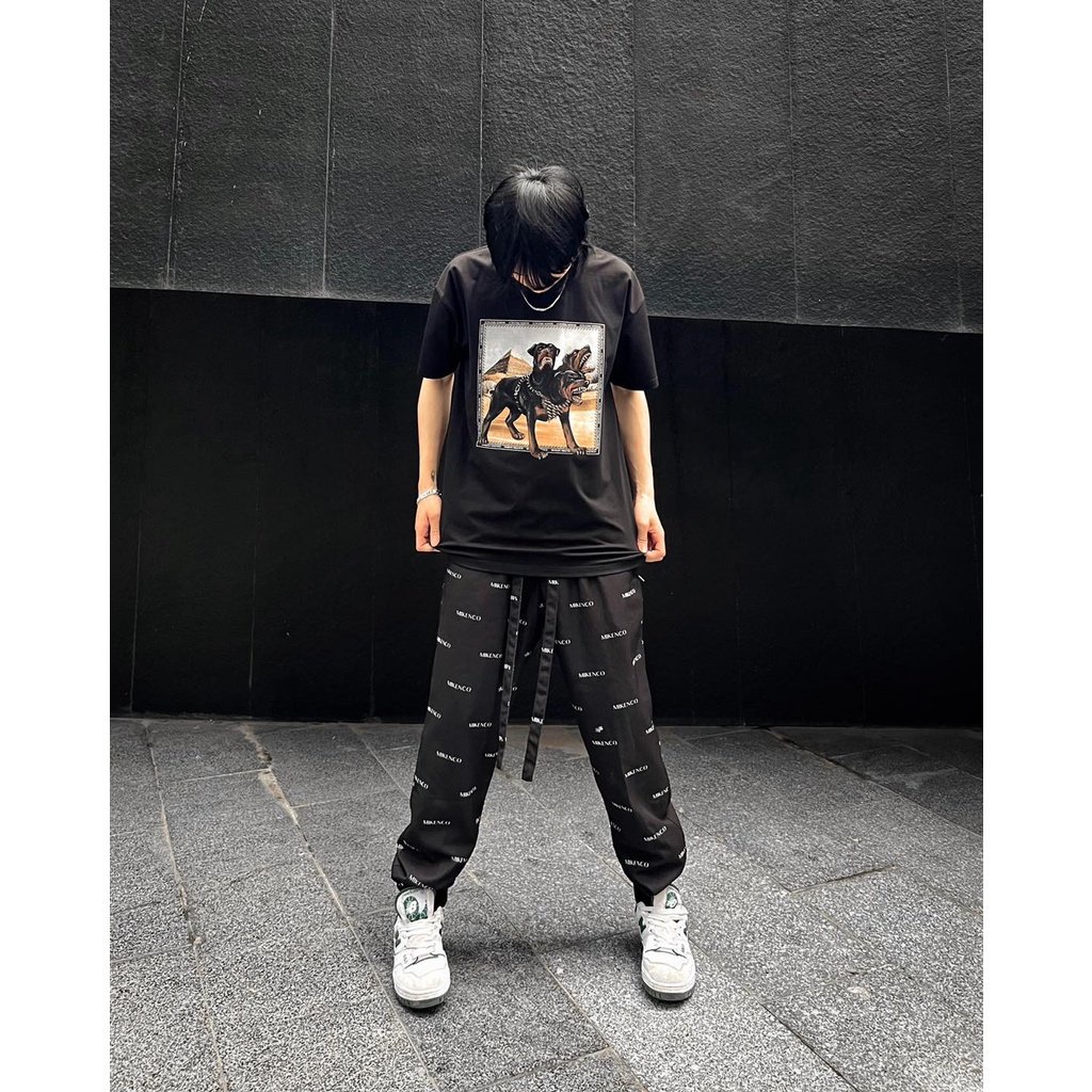 Áo thun unisex in hình chó 3 đầu cực ngầu, áo phông cổ tròn form rộng tay lỡ