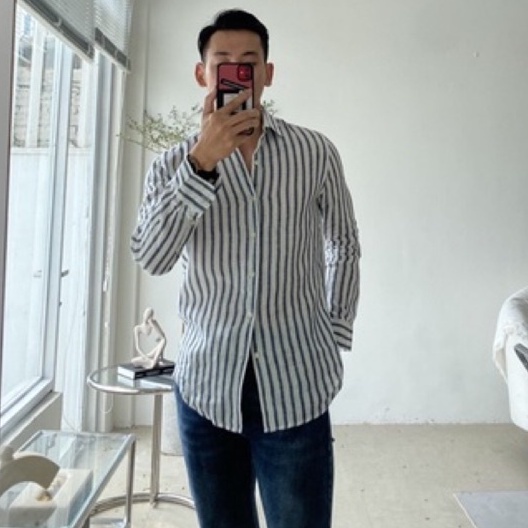 ÁO SƠMI NAM LINEN TAY DÀI SỌC XANH và SỌC NÂU CAFE