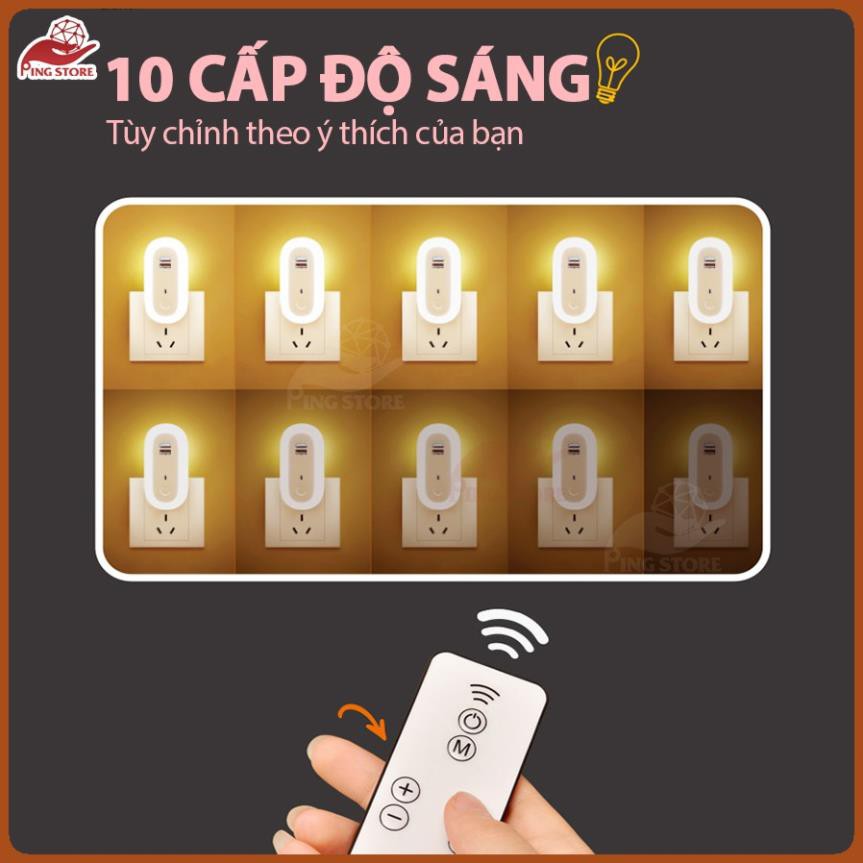 Đèn ngủ thông minh cho bé - 10 cấp độ sáng - điều khiển từ xa bằng remote - hẹn giờ -có cổng sạc nhanh điện thoại - 2021