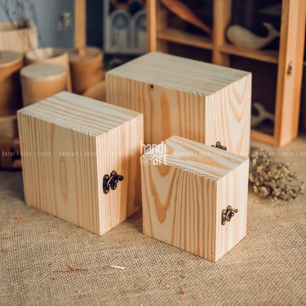 Hộp gỗ vuông đựng đồ đa năng (10x15cm) - Gỗ thông tự nhiên và là giá xưởng