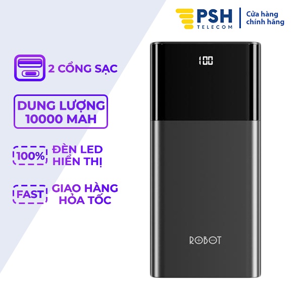 Sạc dự phòng 20000mah ROBOT RT22, Pin dự phòng 1 output USB & 2 input micro/typeC PSH Telecom
