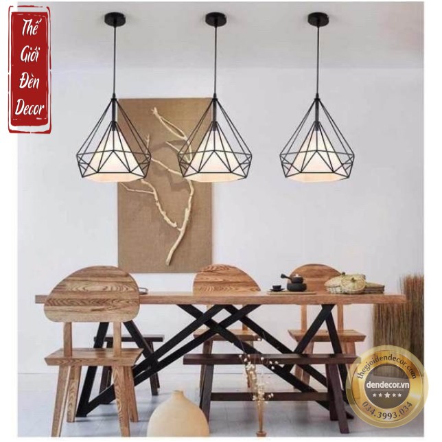 Đèn thả đơn T034 , đèn trang trí kim cương khung sắt sơn tĩnh điện D250