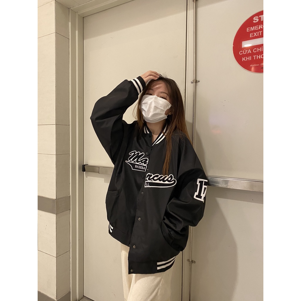 Áo Khoác Bomber Dù Varsity Jacket Nam Nữ MAR.CUS Logo Thêu 2 Lớp