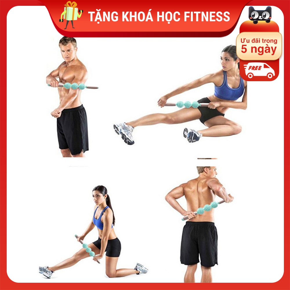 Thanh Lăn Massage Cơ Bắp 3 Bóng Roller Stick Tập Gym Yoga