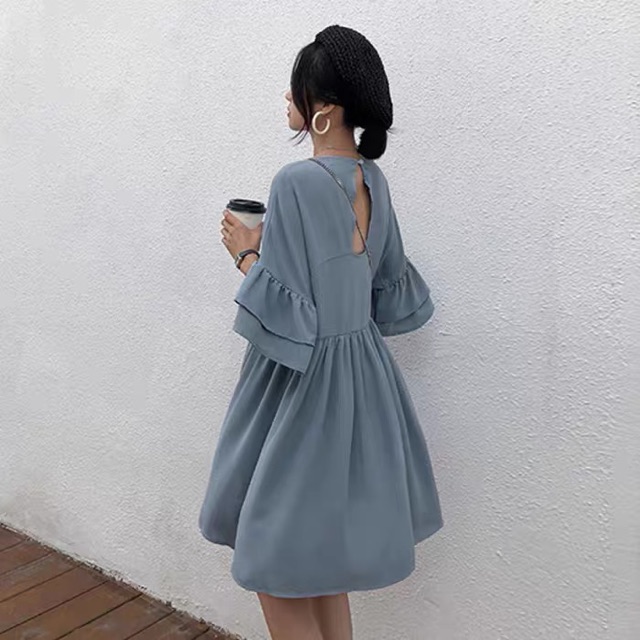 Bigsize Váy tay loe hở lưng dáng suông bánh bèo tiểu thư