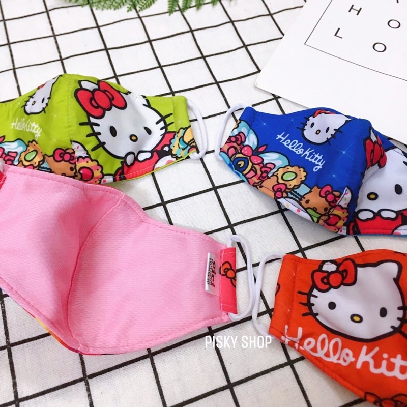 [COMBO 5 CÁI] Khẩu Trang Vải Mèo Kitty IN 3D &amp; Khẩu Trang Vải Cara Đính họa tiết dành cho bé từ 1 tuổi đến 6 tuổi