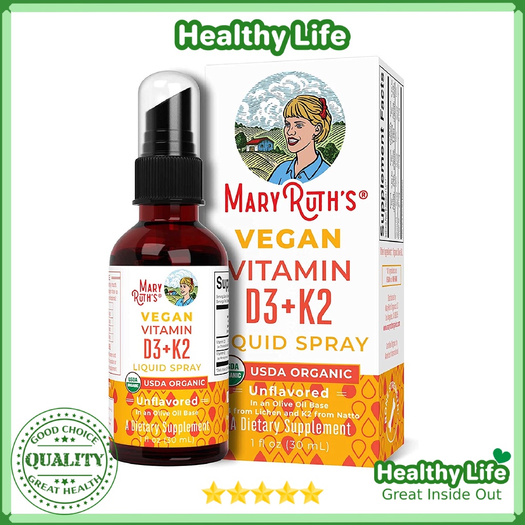 Chai Xịt MaryRuth’s D3+K2  Liquid Spray by MaryRuth’s for Adults & Kids Mary Ruth’s