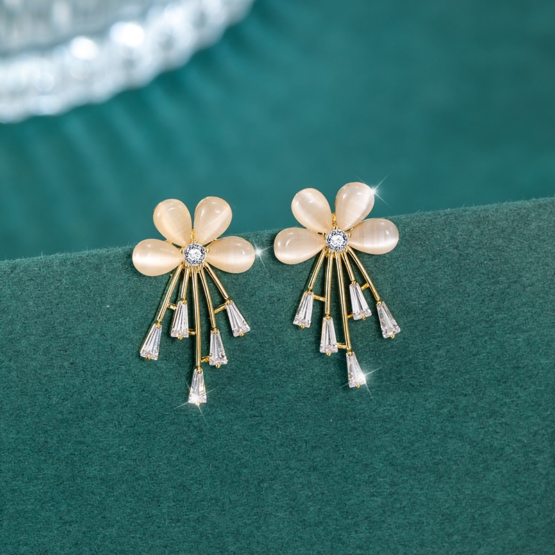 Khuyên Tai Đính Đá Opal Hình Học Tua Rua Đơn Giản Thời Trang Mới Cho Nữ