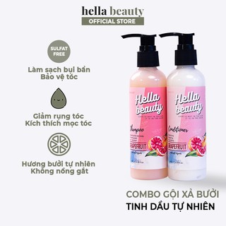 Combo dầu gội xả bưởi thảo mộc tinh dầu tự nhiên Pink Grapefruit Hella Beauty 180g