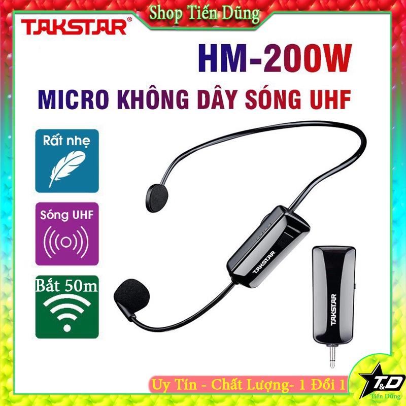 Mic không dây TAKSTAR HM 200W sóng  UHF Headworn Microphone - micro không dây đeo tai bắt xa tới 50m sóng khỏe