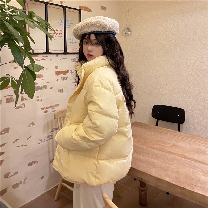 Áo khoác phao béo màu vàng pastel nhạt gà con ngọt ngào dễ thương ulzzang Hàn Quốc Yannie