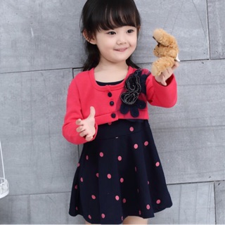 Đầm chấm bi kèm áo khoác lửng cho bé gái size 12-18kg