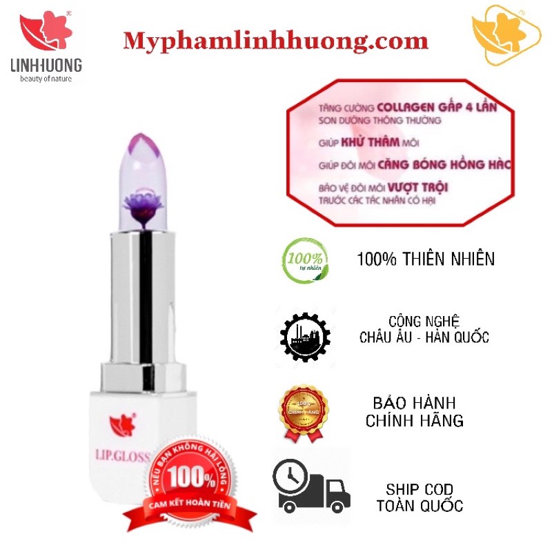 Son thạch Lip Gloss Linh Hương, Son dưỡng môi ướp cánh hoa ngăn ngừa môi khô, nức nẻ Hàng chính hãng