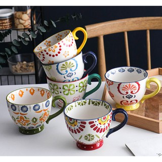 LY NGŨ CỐC/ CAFE ĐÁ THẤP SIZE LỚN 400 ML HOA VĂN VẼ TAY