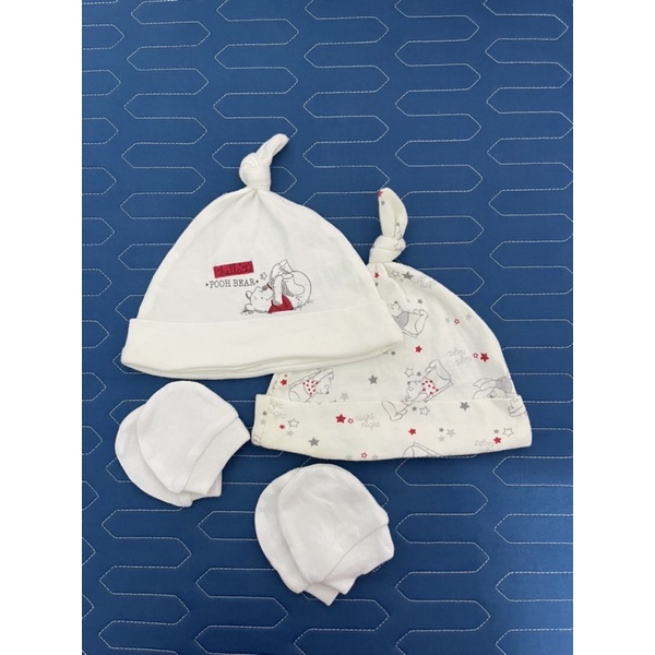 Mũ củ tỏi cho bé từ sơ sinh - 6 tháng [set 2 mũ kèm bao tay], vải Cotton mềm mịn, hình gấu pooh dễ thương, che thóp