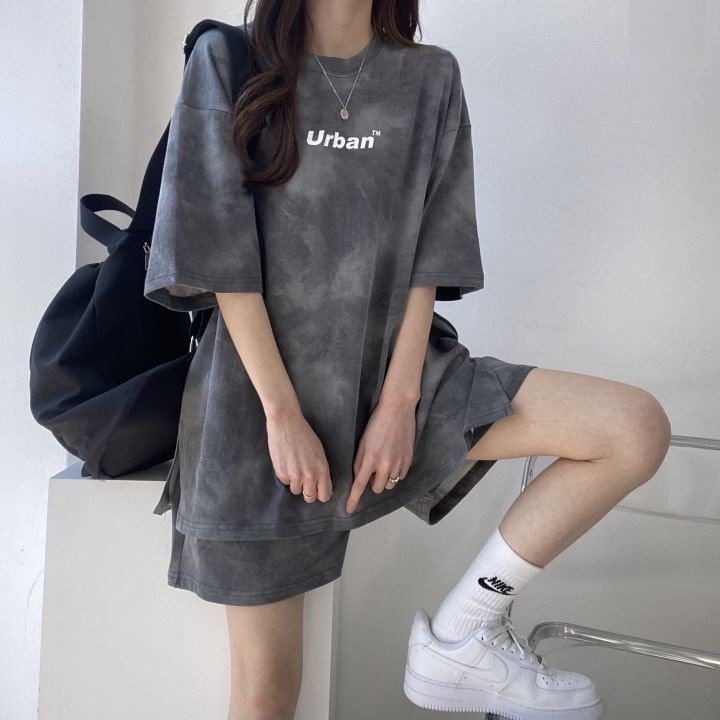 Bộ Thun Loang Cộc Tay Urban PEONYB Unisex  🌸 Set áo phông form rộng kèm quần short cạp chun cá tính Ulzzang 🌸