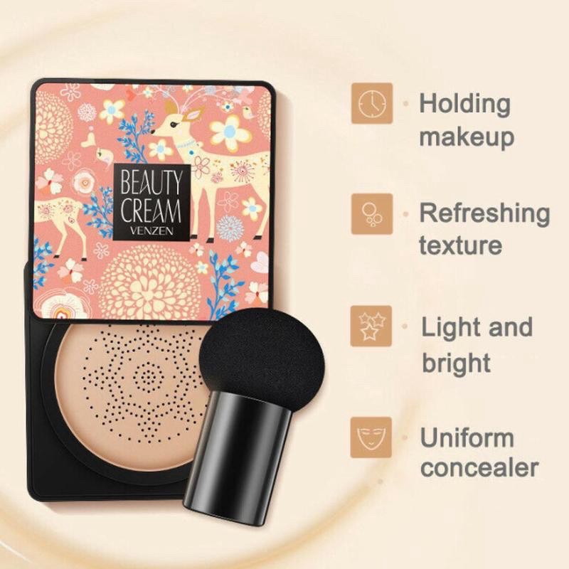 Kem Nền BB Dạng Lỏng Che Khuyết Điểm Làm Sáng Da Lâu Trôi Kèm Mút Đầu Nấm VENZEN