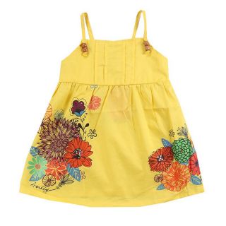 Đầm yếm qc nút gỗ họa tiết hoa in cho bé dưới 17kg