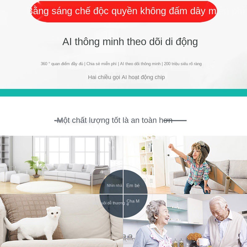 Màn hình mạng wifi không dây gia đình HD nhìn ban đêm camera xoay toàn cảnh thông minh giám sát từ xa qua điện