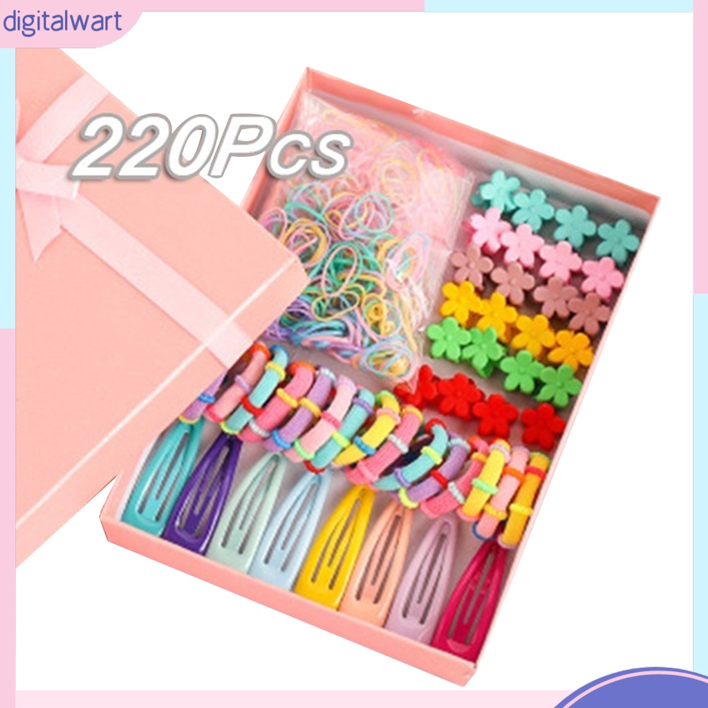 Bộ 220 phụ kiện trang trí tóc gồm kẹp tóc dây buộc tóc tạo kiểu màu kẹo dành cho bé gái