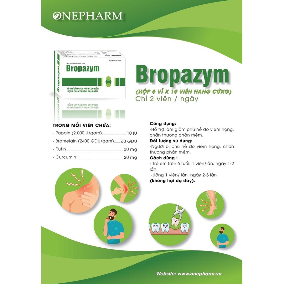 BROPAZYM - Hỗ trợ làm giảm phù nề do viêm họng, chấn thương phần mềm