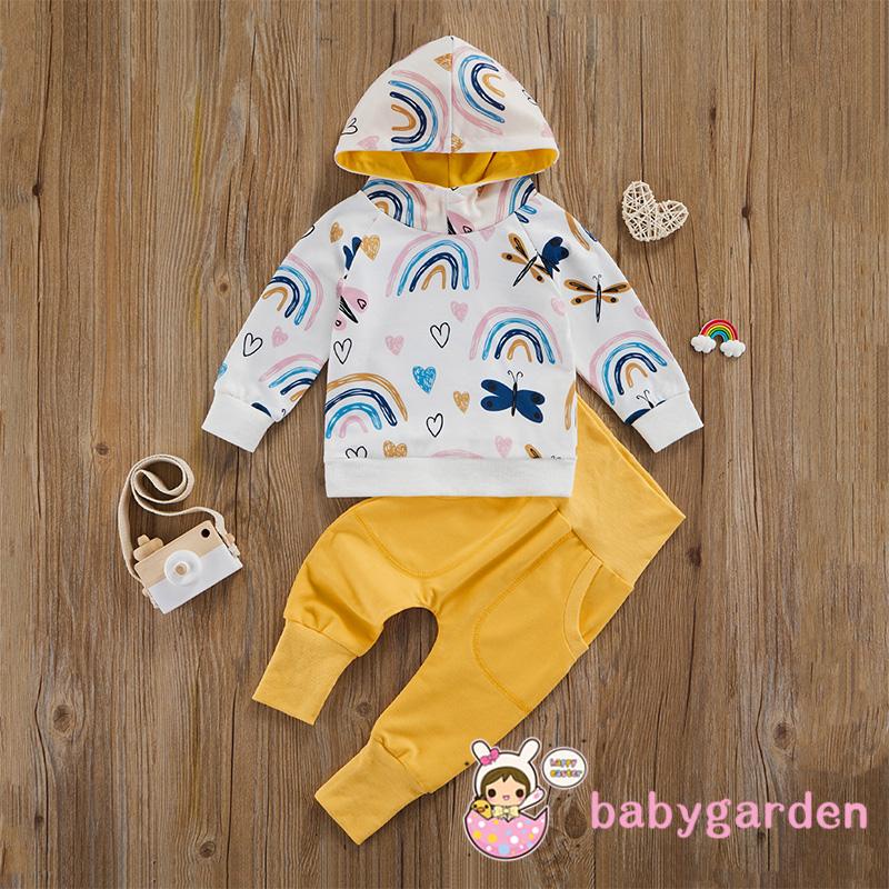 Set áo hoodie + quần dài lưng cao co giãn họa tiết cầu vồng cho bé