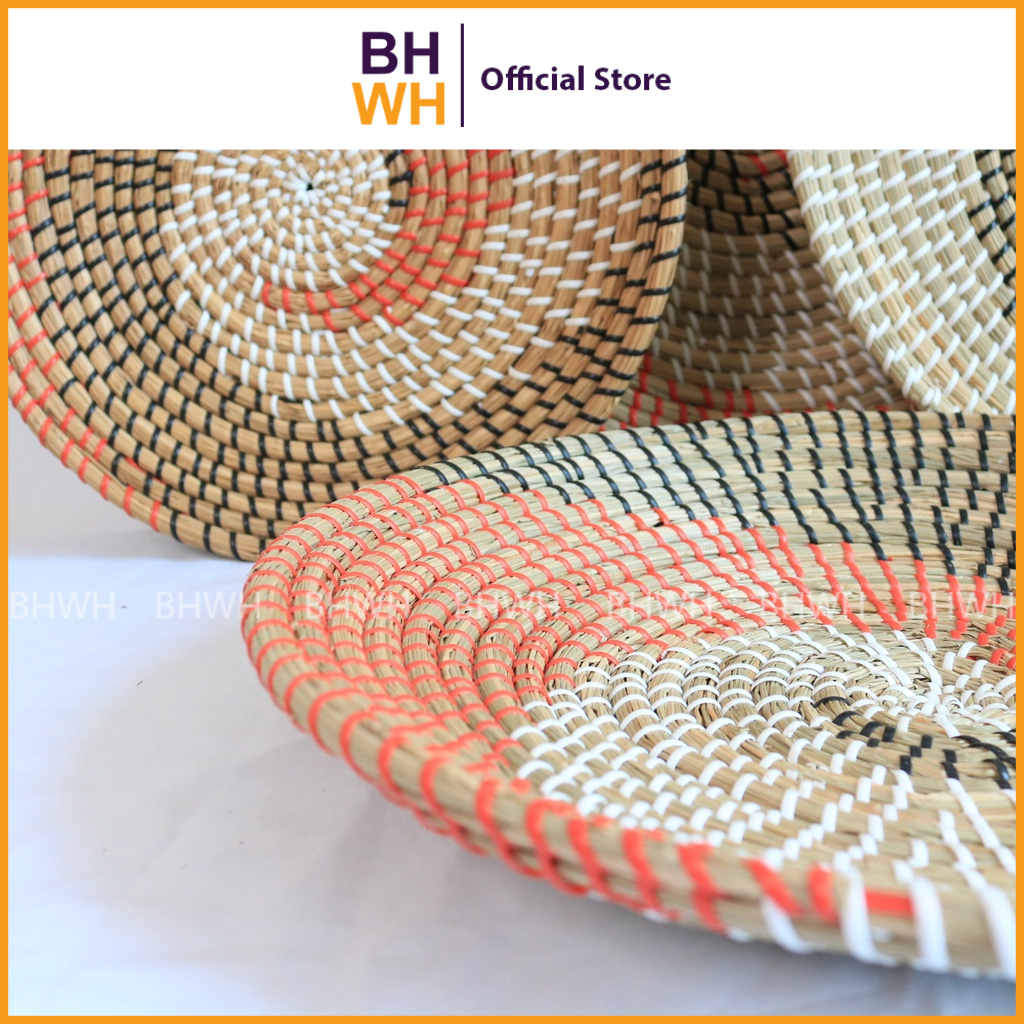 Đĩa cói xoắn óc cam trang trí BHWH. Dùng để đựng trái cây, làm mâm ngũ quả, trang trí tường phòng khách, nhà hàng