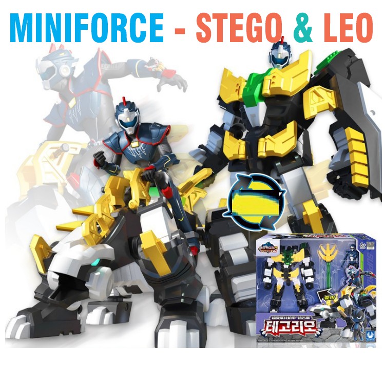 Đồ chơi miniforce Robot siêu khủng long Stego băng giá cùng siêu nhân Leo Thiên tài