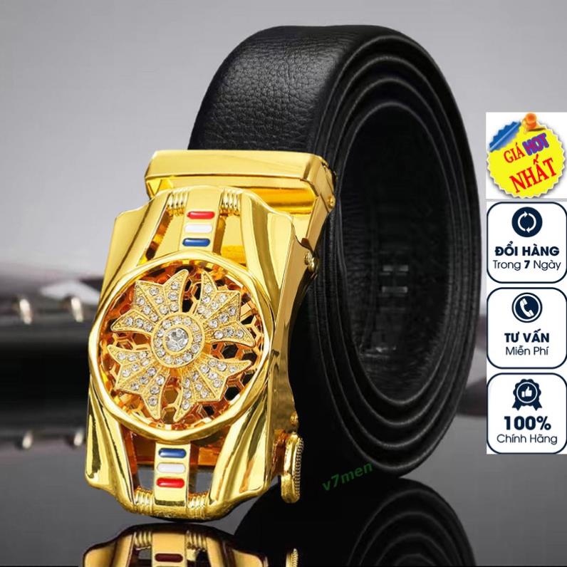 Thắt lưng nam da cao cấp, mặt đính đá xoay 360, khóa tự động mạ kim sang trọng TL07 !