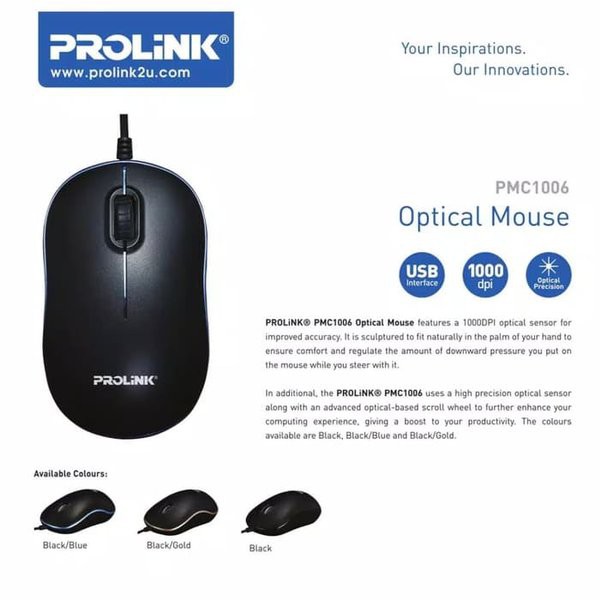 Chuột Quang Màu Đen Prolink Usb Pmc1006 1000dpi | BigBuy360 - bigbuy360.vn