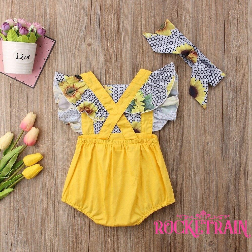 Set jumpsuit sát nách họa tiết hoa + băng đô cài tóc xinh xắn dành cho bé gái