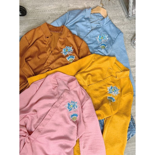 Sét Bộ Đồ Lam Đi Chùa - Đồ Lam Phật Tử thêu hoa sen cột dây eo Cao Cấp