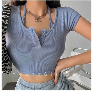Áo kiểu croptop giả yếm