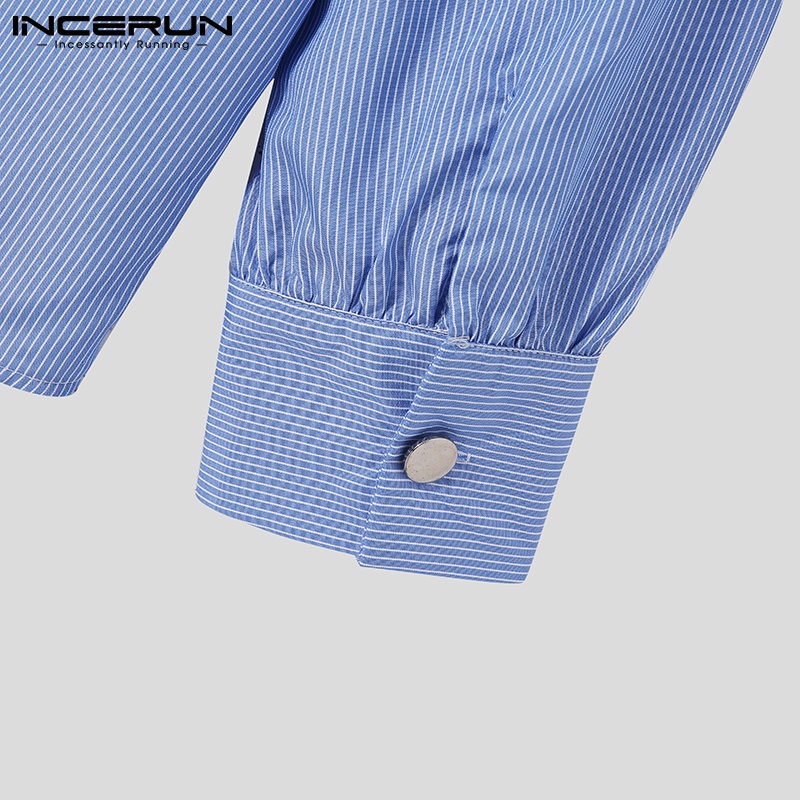 Áo sơ mi Incerun tay dài họa tiết kẻ sọc thờI trang cá tính dành cho nam