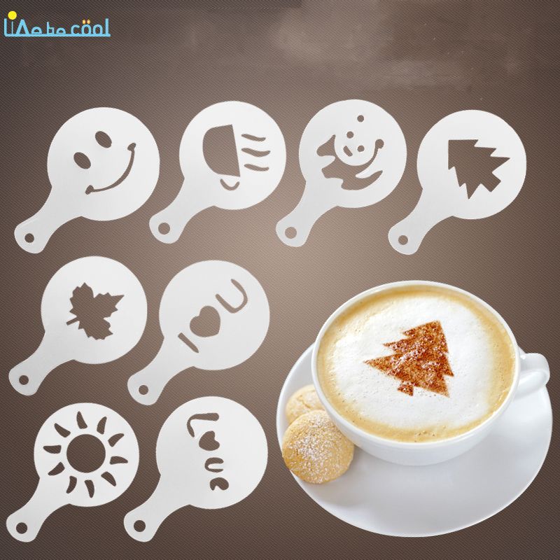 Fancy Coffee Printing Flower Mold Latte Cappuccino Stencil 16pcs Pattern Cappuccino Mold Fancy Coffee Printing Model Foam Spray Cake Stencils Icing Sugar Chocolate Cocoa Coffee Printing Assembly 16pcs Kitchen DIY Mold Latte Cake Coffee Art Stencils