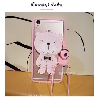 Ốp iphone gấu hồng có gương 6/6plus/7/8/X