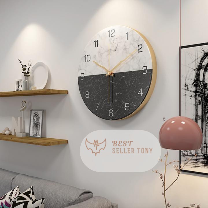 Đồng hồ treo tường trang trí Luxury Gỗ Nordic Marble Wall Clock