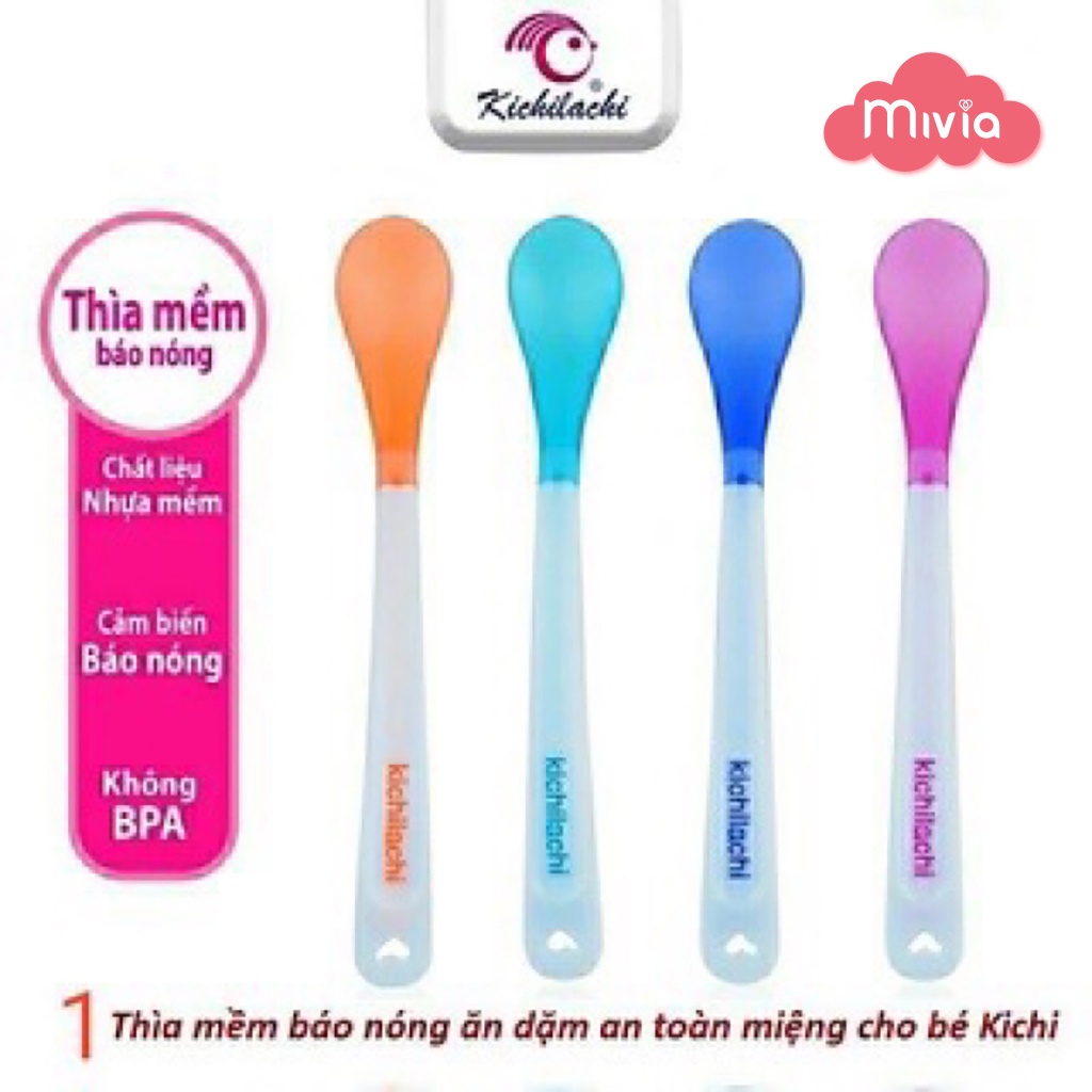 Thìa ăn dặm báo nóng Silicon, thìa báo nhiệt Nhật Kichilachi, cảm ứng nhiệt độ