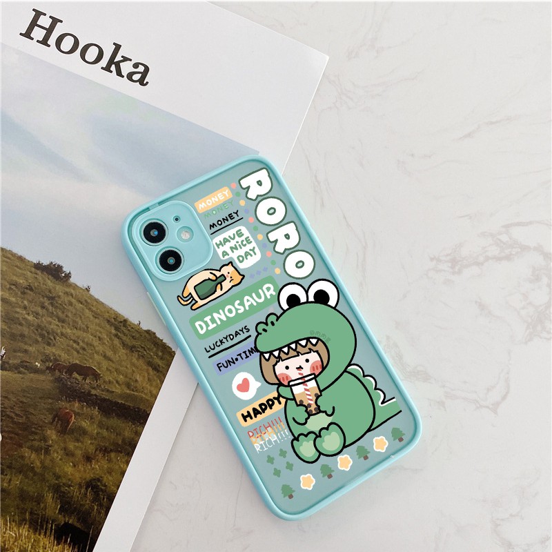 Ốp lưng Iphone 12 mini/ 12/ 12Pro/ 12Pro max - Dino milk tea viền màu