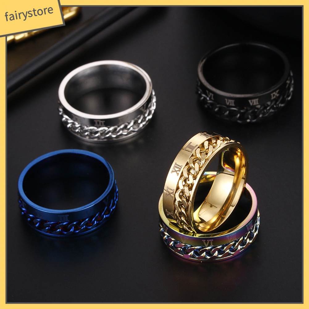 Nhẫn thép titan khắc họa tiết số La Mã thời trang