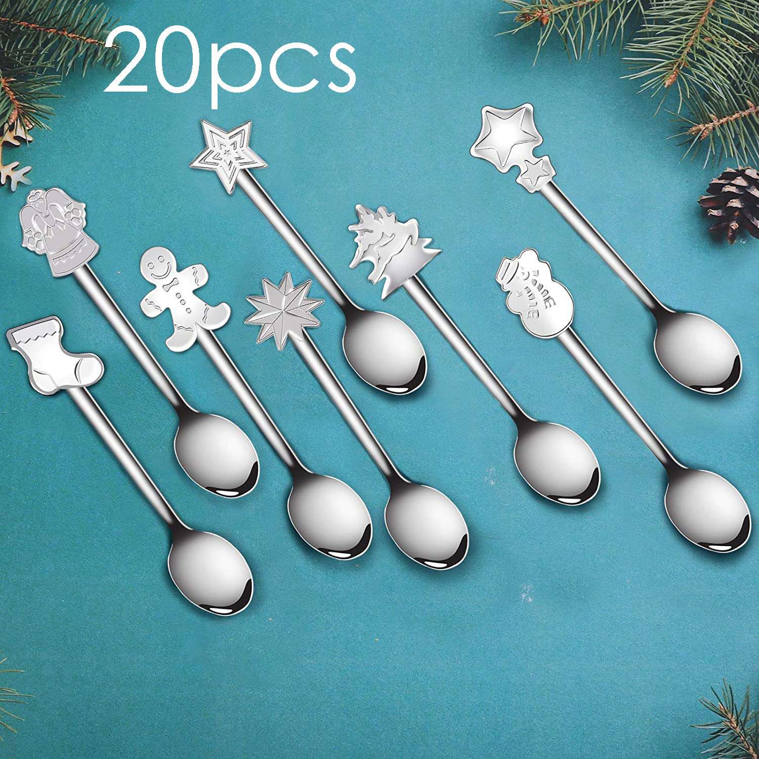 Set 20 Muỗng Cà Phê Bằng Thép Không Gỉ Thiết Kế Phong Cách Giáng Sinh Độc Đáo