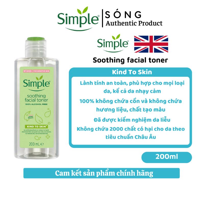 [AUTH] Nước Hoa Hồng Cân Bằng Da Simple Soothing Facial Toner 200ml