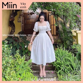 Váy maxi tay lửng xếp ly eo ngực