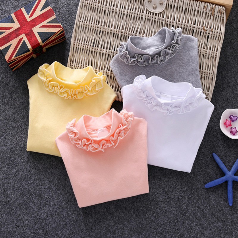 Áo thun cổ lọ tay dài phối ren cho bé gái