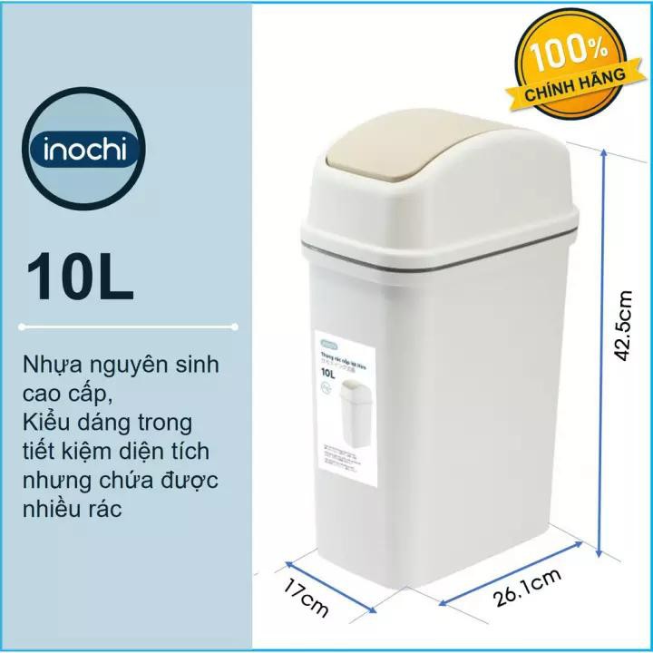 Thùng rác nắp lật có lõi Hiro Nhật Bản 10L (hàng xuất Nhật) công nghệ Ag+ (ion bạc) kháng khuẩn khử mùi