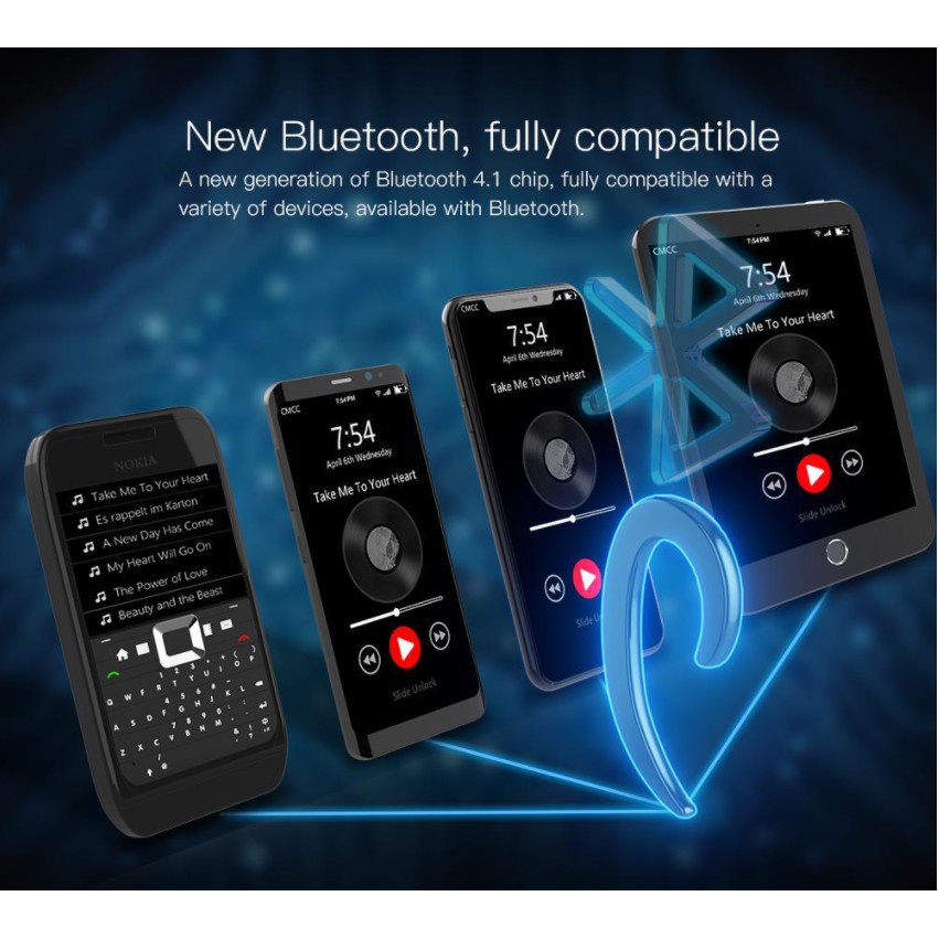 Tai Nghe Bluetooth Thế Hệ Mới - Kiểu Dáng Hiện Đại Sang Trọng - Móc Vành Tai - Ko Gây Đau Mỏi , Ù Tai - Bluetooth 4.1
