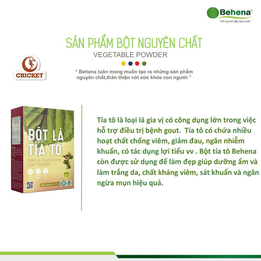 Giúp an thai, giảm cảm cho phụ nữ mang thai và hỗ trợ điều trị bệnh gout từ Bột tía tô Behena nguyên chất - Hộp 50g